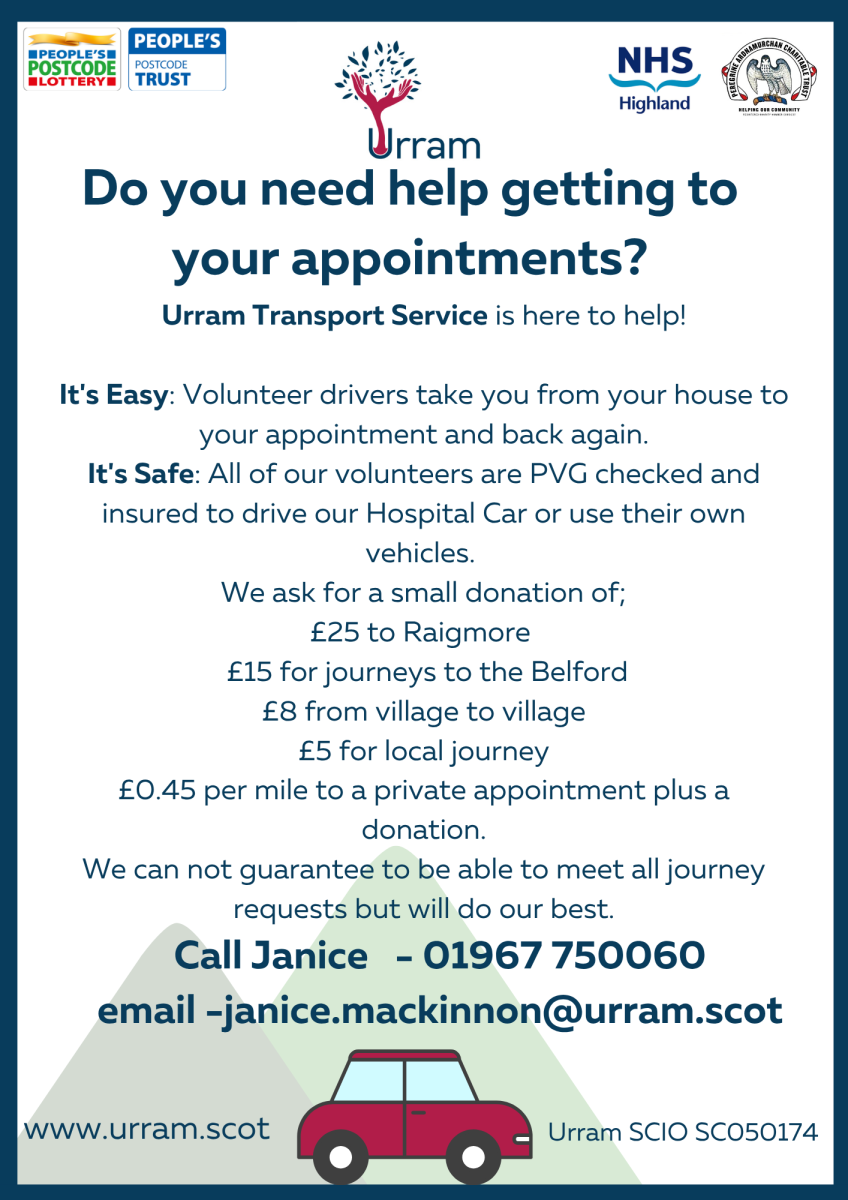 Information regarding the transport service. Contact details and costs.